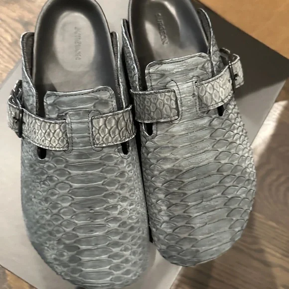 The Shoe Surgeon - Birkenstock Luxe Black Python Mules - NEW